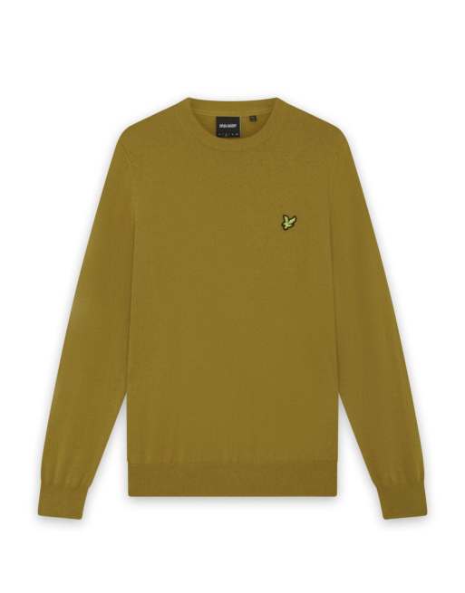 Lyle & Scott Mid knits cotton merino crew neck jumper in y308 bronze, 6 of 7