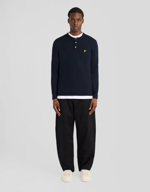 Lyle & Scott Mid knits cotton merino henley jumper in z271 dark navy, 2 of 6