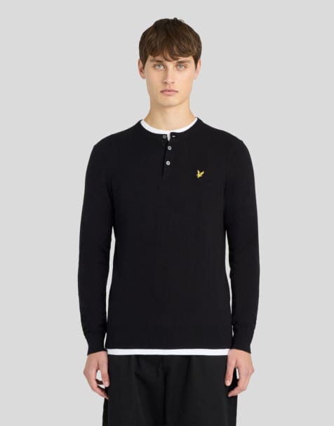 Lyle & Scott Mid knits cotton merino henley jumper in z865 jet black - view 1
