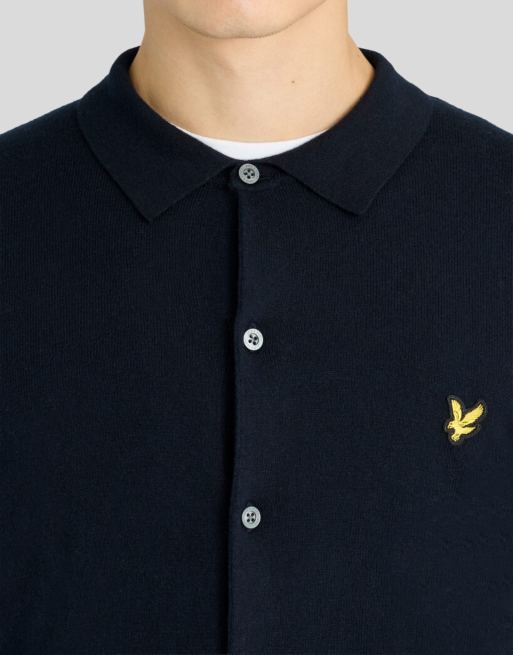 Lyle & Scott Mid knits cotton merino knitted shirt in z271 dark navy, 3 of 6