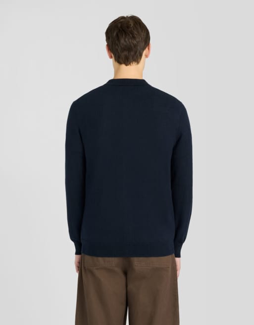Lyle & Scott Mid knits cotton merino knitted shirt in z271 dark navy, 4 of 6