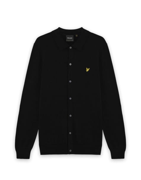 Lyle & Scott Mid knits cotton merino knitted shirt in z865 jet black - view 1