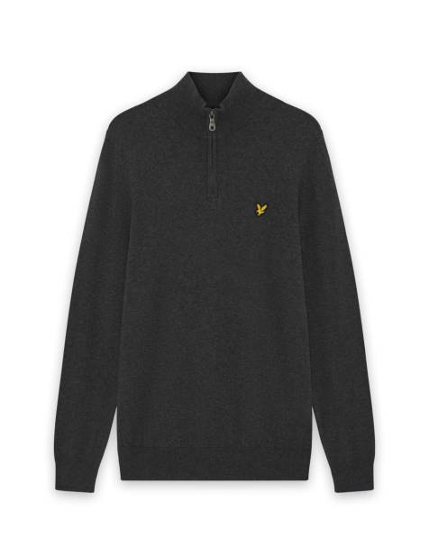 Lyle & Scott Mid knits cotton merino quarter zip jumper in 398 charcoal marl - view 1