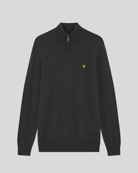 Lyle & Scott Mid knits cotton merino quarter zip jumper in 398 charcoal marl - view 1