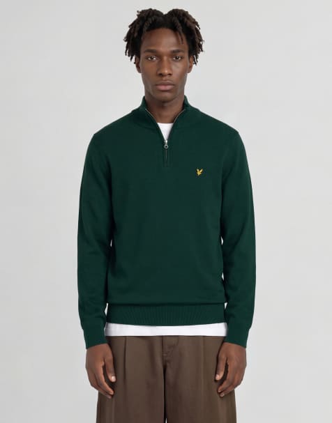 Lyle & Scott Mid knits cotton merino quarter zip jumper in w486 dark green - view 1