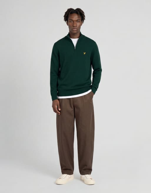 Lyle & Scott Mid knits cotton merino quarter zip jumper in w486 dark green, 2 of 5
