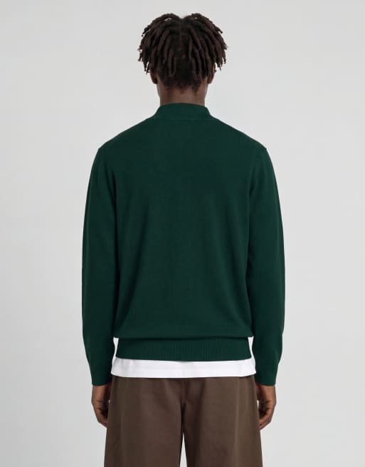 Lyle & Scott Mid knits cotton merino quarter zip jumper in w486 dark green, 3 of 5