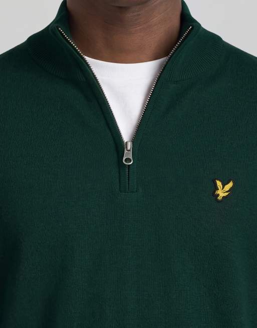 Lyle & Scott Mid knits cotton merino quarter zip jumper in w486 dark green, 4 of 5