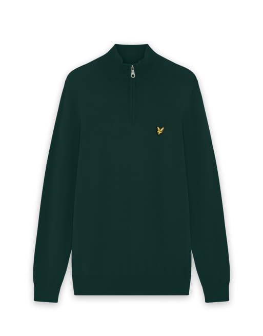 Lyle & Scott Mid knits cotton merino quarter zip jumper in w486 dark green, 5 of 5