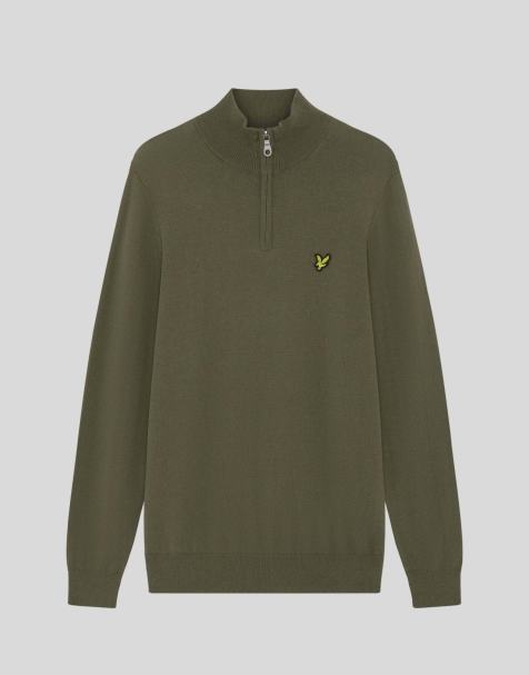 Lyle & Scott Mid knits cotton merino quarter zip jumper in x569 khaki ash - view 1