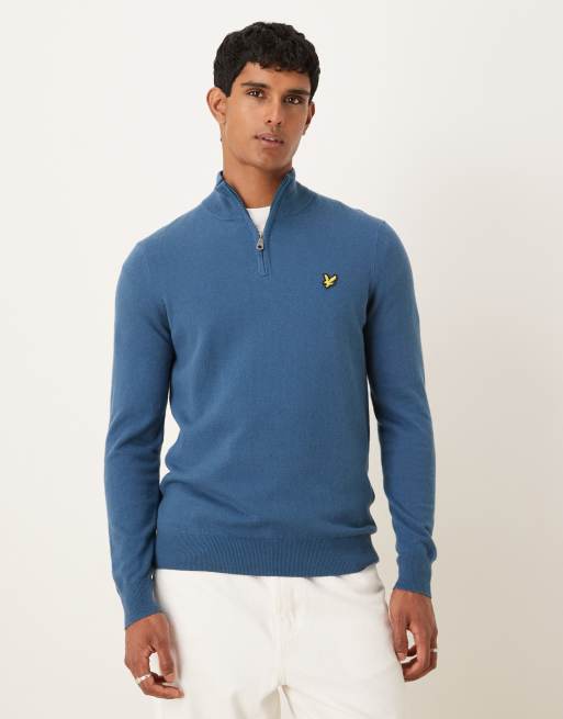 Lyle & Scott Mid knits cotton merino quarter zip jumper in x862 deep water