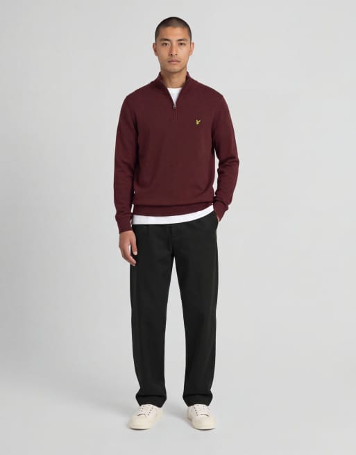 Lyle & Scott Mid knits cotton merino quarter zip jumper in z562 burgundy, 2 of 5