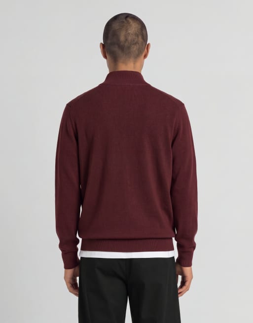 Lyle & Scott Mid knits cotton merino quarter zip jumper in z562 burgundy, 3 of 5