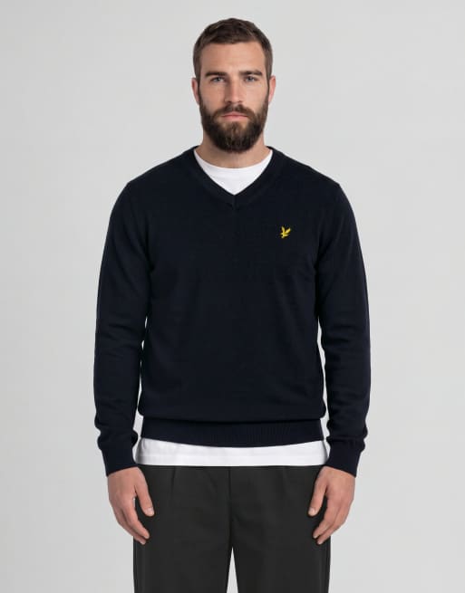 Lyle & Scott Mid knits cotton merino v neck jumper in z271 dark navy, 2 of 6
