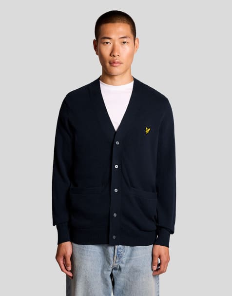 Lyle & Scott Mid knits cotton v neck cardigan in z271 dark navy - view 1