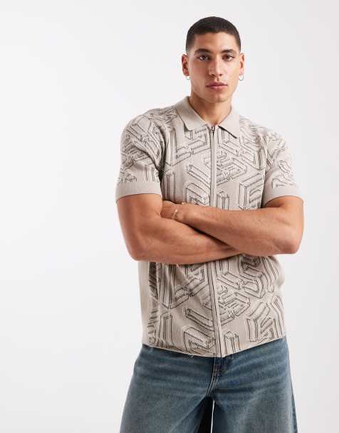 Lyle & Scott Mid knits emblem double knit zip through in x815 oyster/ natural - view 1