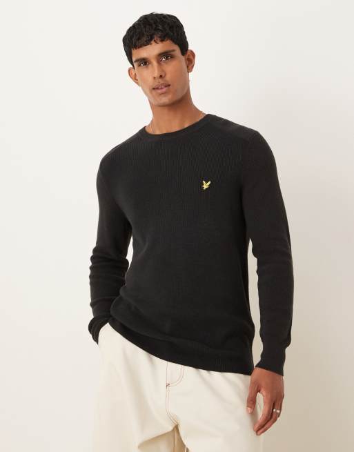 Lyle & Scott Mid knits engineered rib crew neck in x002 black ice