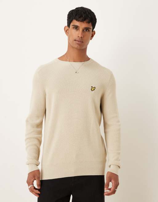 Lyle & Scott Mid knits engineered rib crew neck in x865 grey taupe