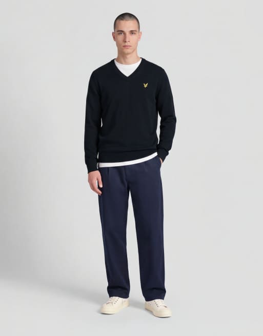Lyle & Scott Mid knits gebreide trui met V-hals in donker marineblauw, 3 van 6