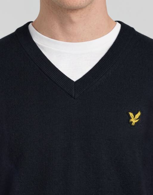 Lyle & Scott Mid knits gebreide trui met V-hals in donker marineblauw, 5 van 6