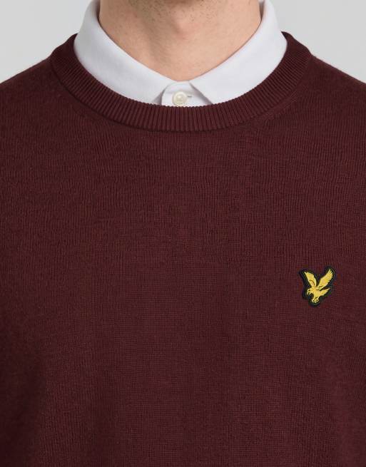 Lyle & Scott Mid knits gestrickter Pullover mit Rundhalsausschnitt in 477 Claret Jug, 5 von 6