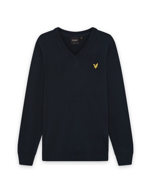 Lyle & Scott Mid knits gestrickter Pullover mit V-Ausschnitt in Dunkelmarineblau, 6 von 6