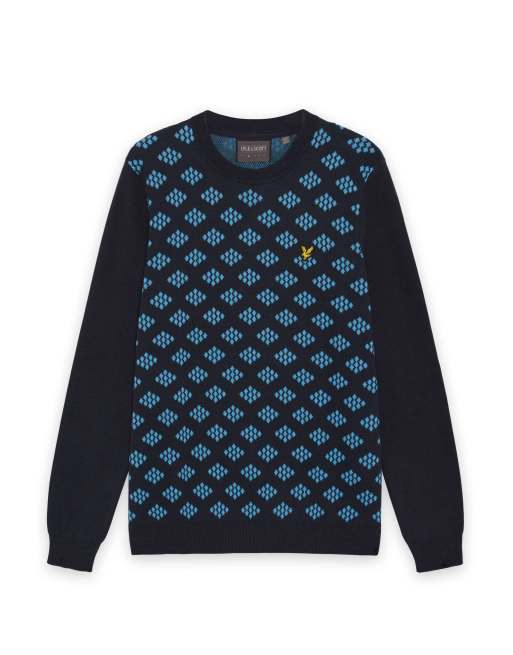 Lyle & Scott Mid knits golf crew neck cotton argyle jumper in z271 dark navy, 5 of 6