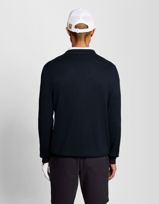 Lyle & Scott Mid knits golf light weight cardigan in z271 dark navy, 4 of 7