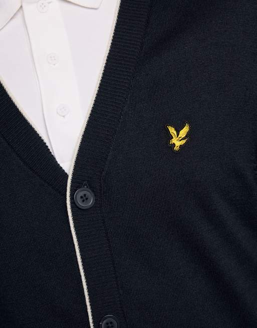 Lyle & Scott Mid knits golf light weight cardigan in z271 dark navy, 6 of 7
