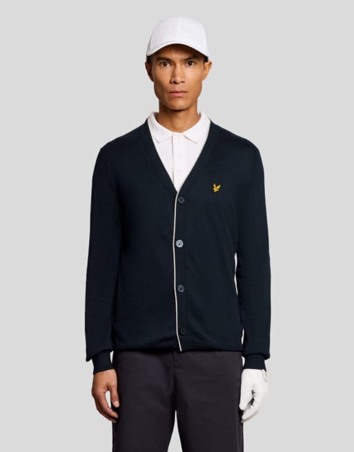 Lyle & Scott Mid knits golf light weight cardigan in z271 dark navy, 7 of 7