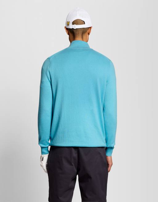 Lyle & Scott Mid knits golf quarter zip jumper in 661 aquamarine blue, 4 of 6