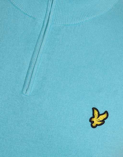 Lyle & Scott Mid knits golf quarter zip jumper in 661 aquamarine blue, 6 of 6