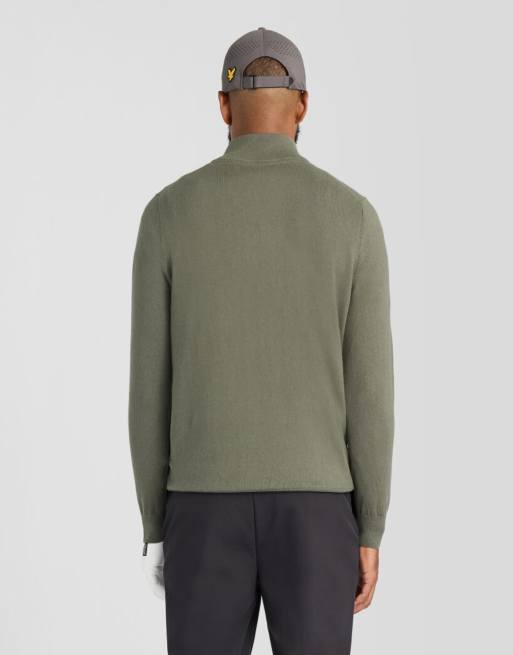 Lyle & Scott Mid knits golf quarter zip jumper in x65 cactus green, 4 of 6