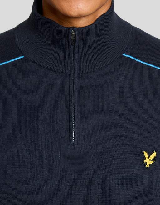 Lyle & Scott Mid knits golf tipped quarter zip jumper in z271 dark navy, 3 of 6