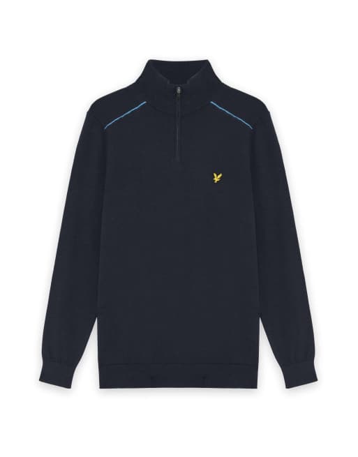 Lyle & Scott Mid knits golf tipped quarter zip jumper in z271 dark navy, 5 of 6