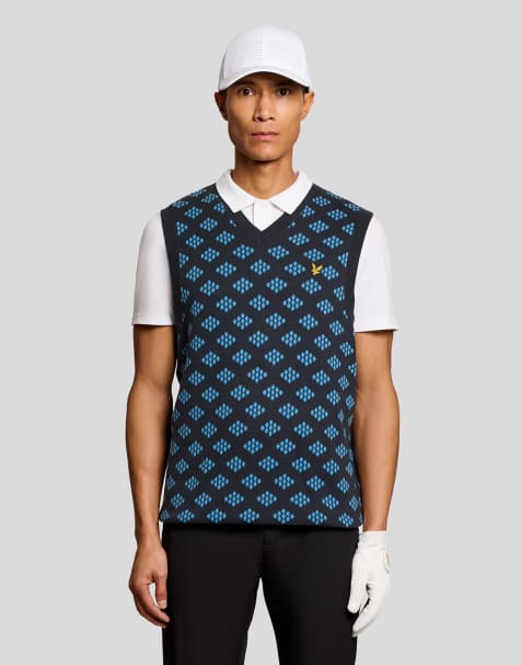 Lyle & Scott Mid knits golf v neck cotton argyle vest in z271 dark navy - view 1