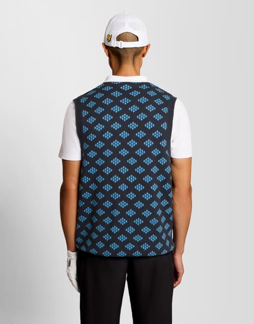 Lyle & Scott Mid knits golf v neck cotton argyle vest in z271 dark navy, 4 of 6