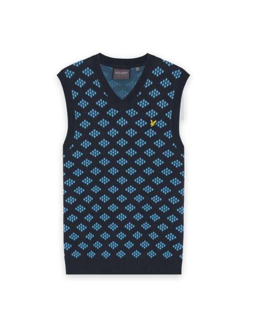 Lyle & Scott Mid knits golf v neck cotton argyle vest in z271 dark navy, 5 of 6