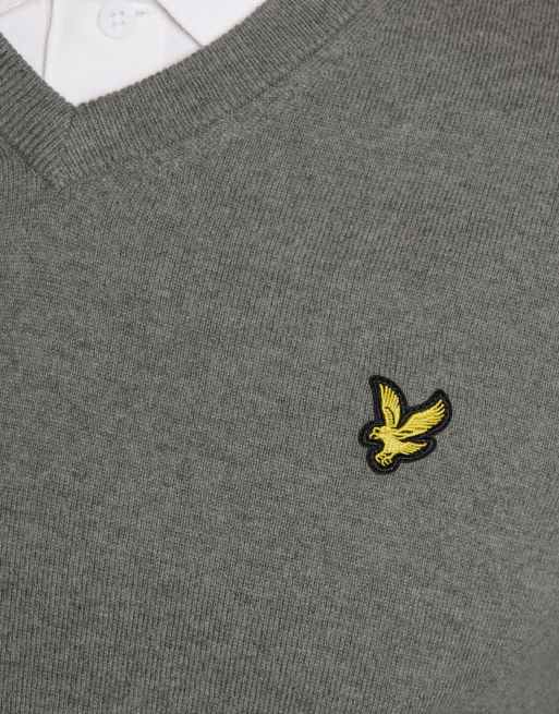 Lyle & Scott Mid knits golf v neck pullover in t28 mid grey marl, 6 of 7