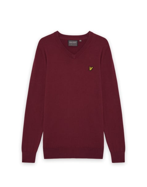 Lyle & Scott Mid knits golf v neck pullover in x202 plum - view 1