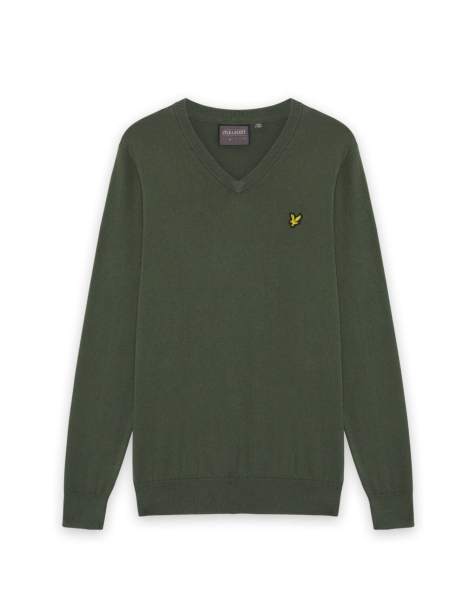 Lyle & Scott Mid knits golf v neck pullover in x65 cactus green - view 1