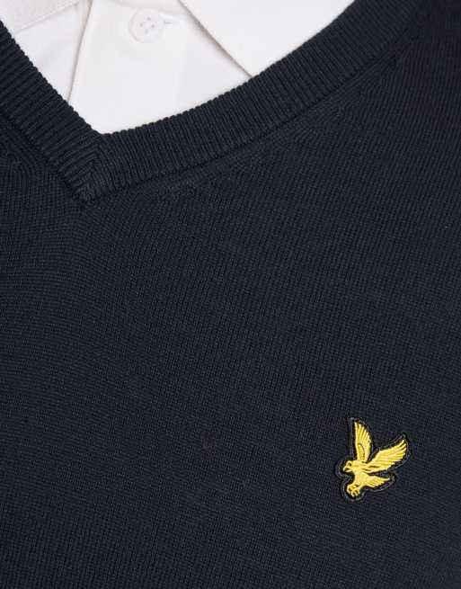 Lyle & Scott Mid knits golf v neck pullover in z271 dark navy, 6 of 7
