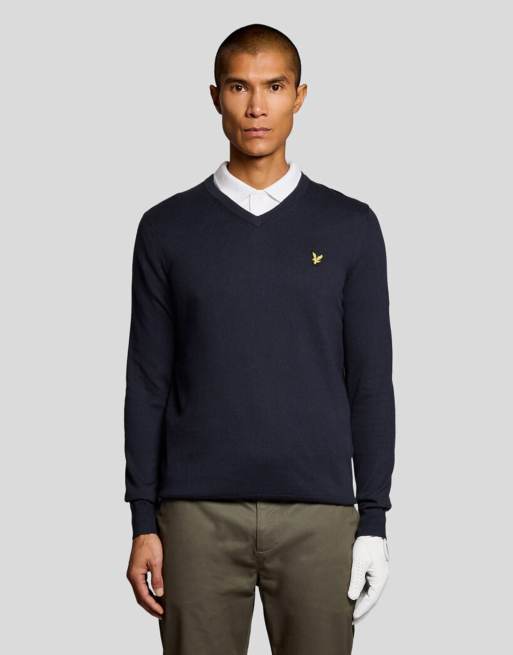 Lyle & Scott Mid knits golf v neck pullover in z271 dark navy, 7 of 7