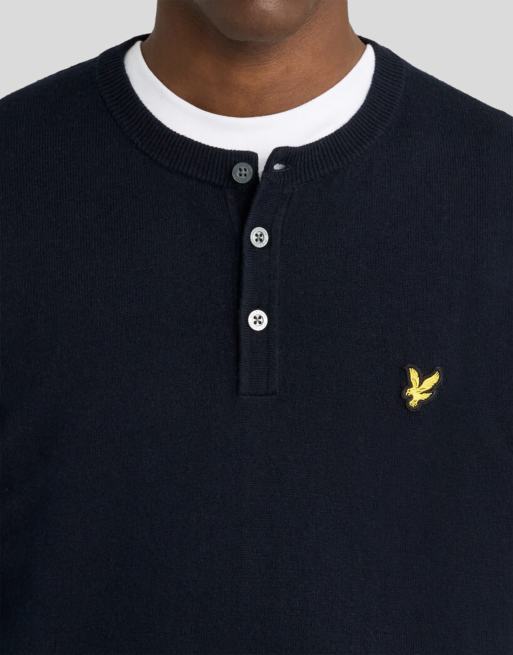 Lyle & Scott Mid knits Henley-Pullover aus Baumwolle und Merinowolle in Dunkelmarineblau, 3 von 6