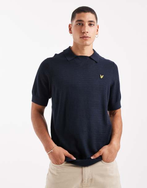 Lyle & Scott Mid knits herringbone knitted polo in z271 dark navy - view 1