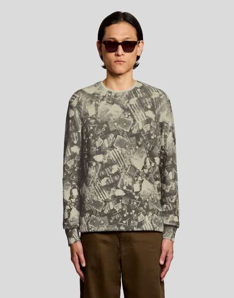 Lyle & Scott Mid knits industrial print crew neck jumper in w742 cold grey