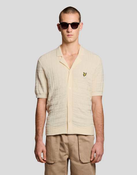 Lyle & Scott Mid knits jacquard check knitted resort shirt in y126 ice cream