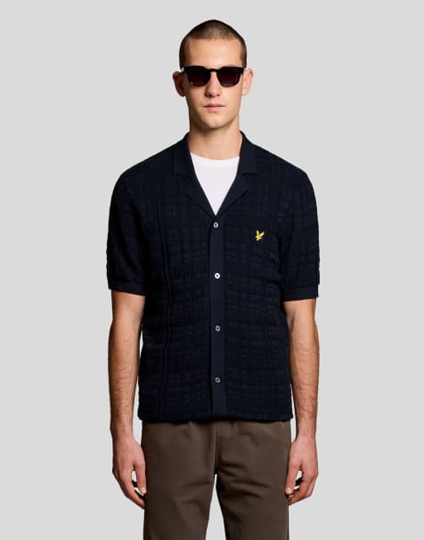 Lyle & Scott Mid knits jacquard check knitted resort shirt in z271 dark navy - view 1