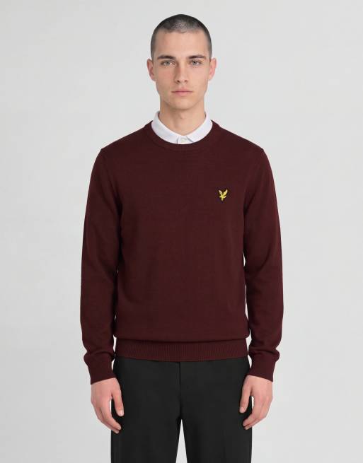 Lyle & Scott Mid knits jersey de punto con cuello redondo en 477 burdeos, 2 de 6