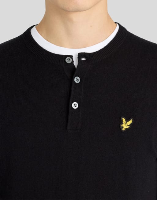 Lyle & Scott Mid knits jersey henley de algodón y merino en negro azabache, 3 de 6